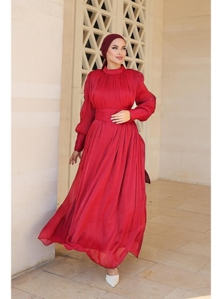 Burgundy - Modest Evening Dress - Hakimoda