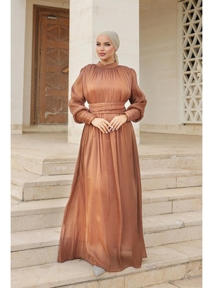 Tan - Modest Evening Dress - Hakimoda