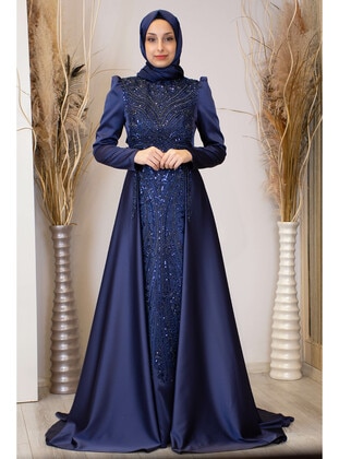 Navy Blue - Modest Evening Dress - Piennar