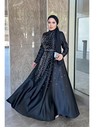 Black - Modest Evening Dress - Hakimoda