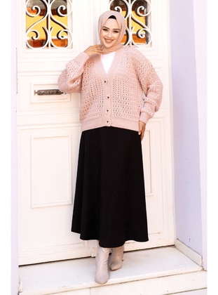 Powder Pink - Knit Cardigan - Tesettür Dünyası