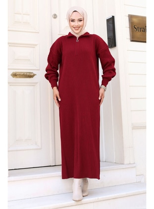 Burgundy - 600gr - Modest Dress - Tesettür Dünyası