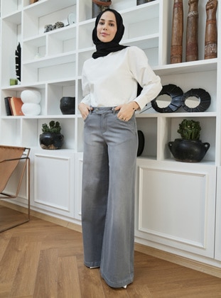 Grey - Denim Trousers - Neways