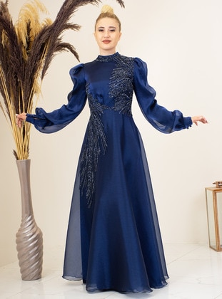 Navy Blue - Modest Evening Dress - Piennar