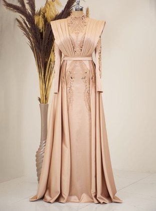 Gold color - Modest Evening Dress - Piennar