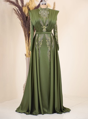 Khaki - Modest Evening Dress - Piennar