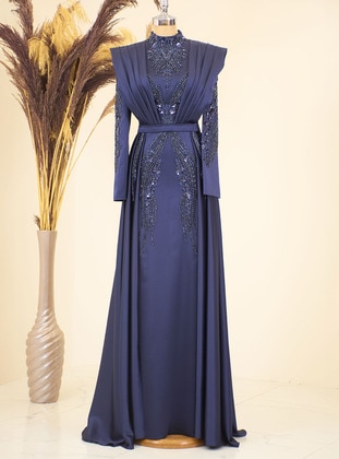 Navy Blue - Modest Evening Dress - Piennar