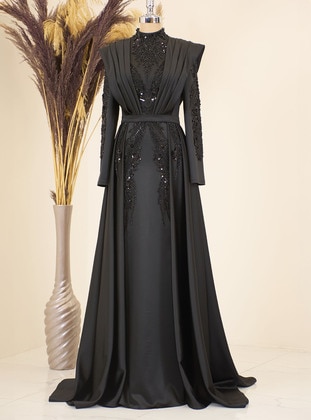 Black - Modest Evening Dress - Piennar