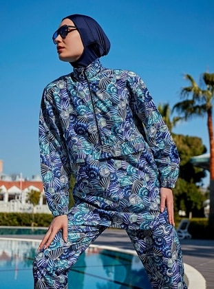 Navy Blue - Printed - Burkini - Remsa Mayo