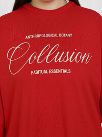 Plus Size Printed Oversized T-Shirt Red