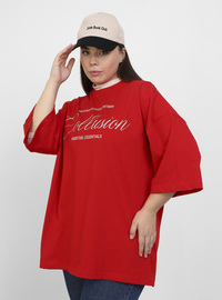 Plus Size Printed Oversized T-Shirt Red