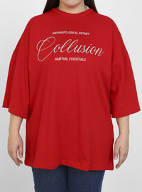 Plus Size Printed Oversized T-Shirt Red