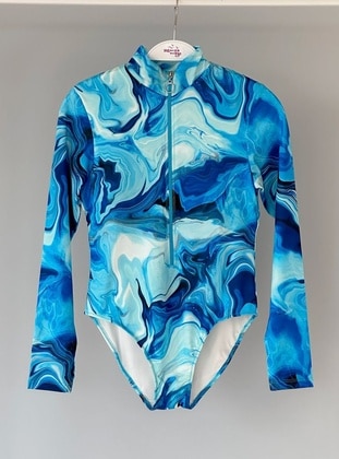 Blue - Printed - Performance Swimsuit - Remsa Mayo