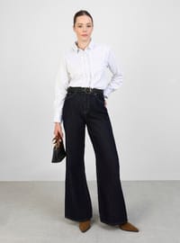 Poplin Stoff Hemd mit Rüschenkragen Schwarz Weiß