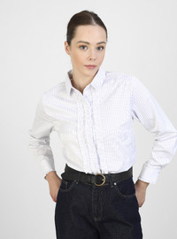 Poplin Stoff Hemd mit Rüschenkragen Schwarz Weiß