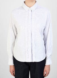 Poplin Stoff Hemd mit Rüschenkragen Schwarz Weiß