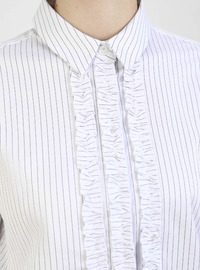 Poplin Stoff Hemd mit Rüschenkragen Schwarz Weiß
