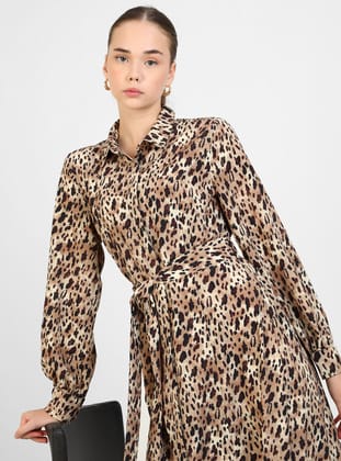 Leopard Patterned - Modest Dress - Refka