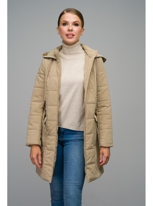 Beige - Fully Lined - Hooded collar - Puffer Jackets - Olcay