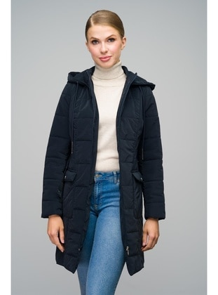 Navy Blue - Fully Lined - Hooded collar - Puffer Jackets - Olcay