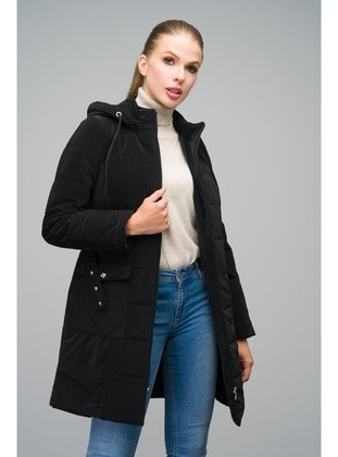 Black - Fully Lined - Hooded collar - Puffer Jackets - Olcay