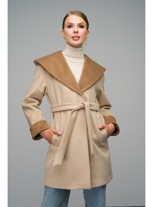 Beige - Hooded collar - Coat - Olcay