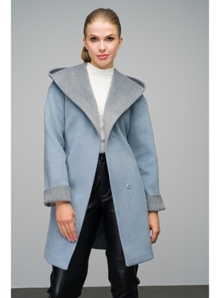 Blue - Hooded collar - Coat - Olcay