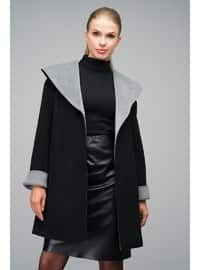 Black - Hooded collar - Coat