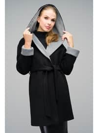 Black - Hooded collar - Coat