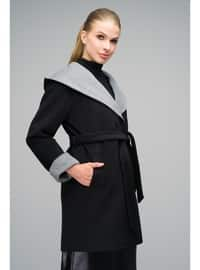 Black - Hooded collar - Coat