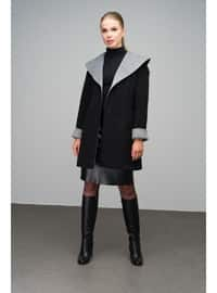 Black - Hooded collar - Coat