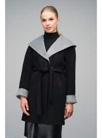 Black - Hooded collar - Coat