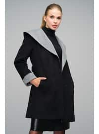 Black - Hooded collar - Coat