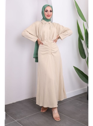 Beige - Unlined - Modest Dress - İmaj Butik