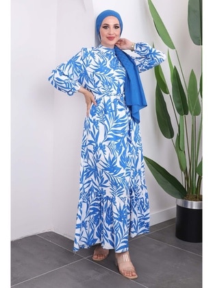 Blue - Unlined - Modest Dress - İmaj Butik