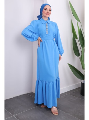 Blue - Unlined - Modest Dress - İmaj Butik