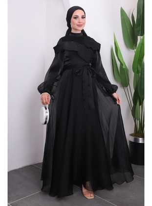 Black - Fully Lined - Modest Evening Dress - İmaj Butik