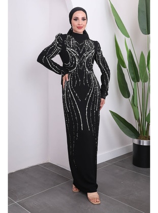 Black - Unlined - Modest Evening Dress - İmaj Butik