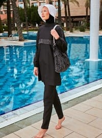 Black - Unlined - Printed - Burkini