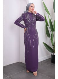 Purple - Unlined - Modest Evening Dress