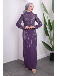 Purple - Unlined - Modest Evening Dress