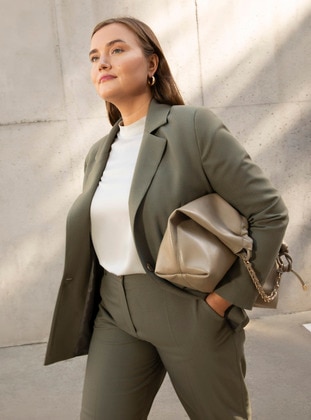 Khaki - Plus Size Jacket - Alia