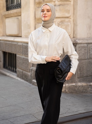 Black Pencil Skirt with Hidden Slit Detail and Pockets - Refka