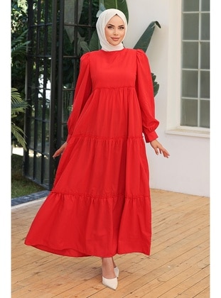 Red - Modest Dress - Bestenur