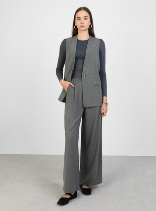 Classic Fabric Wide-Leg Trousers - Gray - Refka