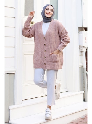 Powder Pink - Knit Cardigan - Tesettür Dünyası