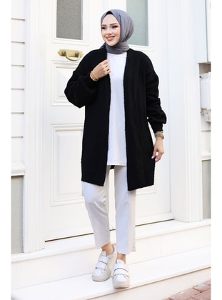 Black - Knit Cardigan - Tesettür Dünyası