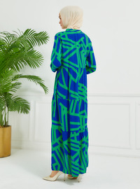 Robe Modeste à Motif Géométrique Bleu Outremer