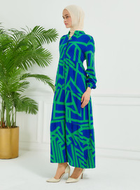 Robe Modeste à Motif Géométrique Bleu Outremer