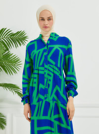 Robe Modeste à Motif Géométrique Bleu Outremer